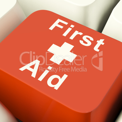 First Aid Computer Key Showing Emergency Medical Help
