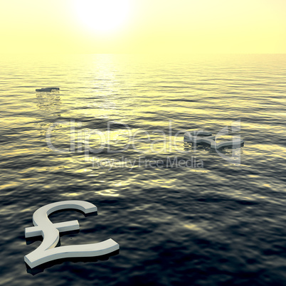 Pounds Floating To A Sunset Showing Money Wealth Or Earnings