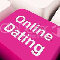 Online Dating Computer Key Showing Romance And Web Love