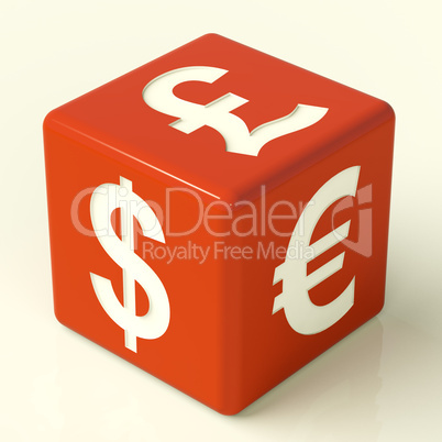 Dollar Pound And Euro Signs On Dice