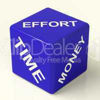 Effort Time Money Dice Representing The Ingredients For Business