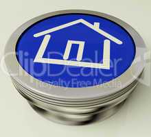 House Or Home Icon Metallic Button For Real Estate