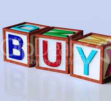 Blocks Spelling Buy As Symbol for Commerce And Purchasing