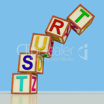 Blocks Spelling Trust Falling Over As Symbol for Lack Of Confide