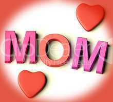 Letters Spelling Mom With Hearts As Symbol for Celebration And B