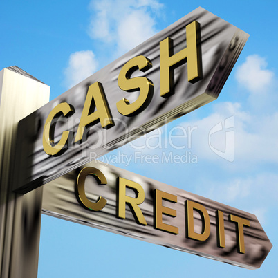 Cash Or Credit Directions On A Signpost