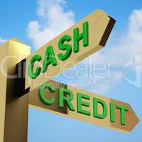 Cash Or Credit Directions On A Signpost