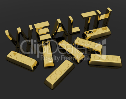 Wealth Text And Gold Bars As Symbol Of Riches And Capital