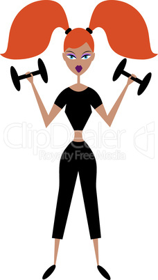 vector red-haired girl with dumbbells