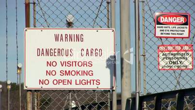 Fuel tanker dock signage; warning danger