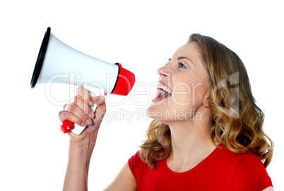 Female spokesperson holding megaphone