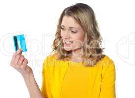Attractive female holding her credit card
