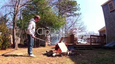 Time-lapse blazing campfire burning brush