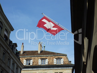 Swiss flag in old town, Geneva