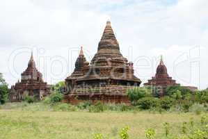 Green field and stupas