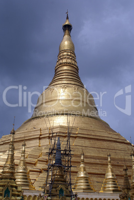 Darl clouds and stupa