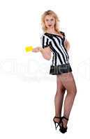 Sexy Soccer Referee with yellow card