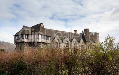 Stokesay Castle in Shropshire surrounded by hedge