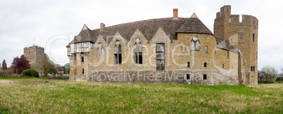 Stokesay Castle in Shropshire on cloudy day