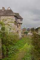 Stokesay Castle in Shropshire on cloudy day