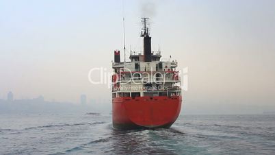 Red cargo ship