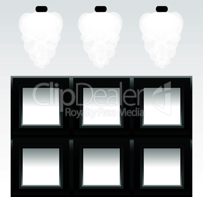 empty six frames on wall with light, vector
