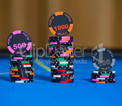 Gambling chips on casino table