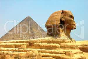 Sphinx in front of Pyramid Giza