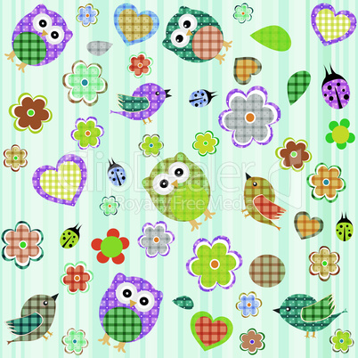 Seamless flowers and owl pattern. vector background