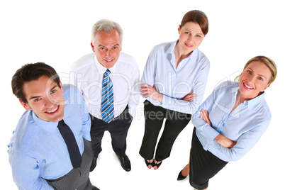 businessmen and businesswomen looking up seen from above