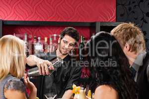 Barman prepare cocktail friends drinking at bar