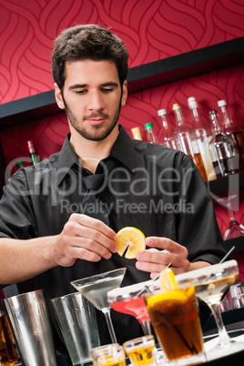 Young bartender make cocktail prepare drinks