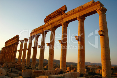 Relics of Palmyra in Syria at sunset