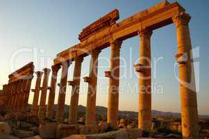 Relics of Palmyra in Syria at sunset