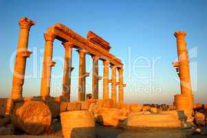 Relics of Palmyra in Syria at sunset