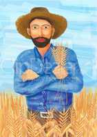 A farmer in wheat field