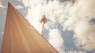Berlin Television Tower (Fernsehturm) in  1080p FullHD Timelapse with cloud dynamic, famous landmark in Berlin Germany