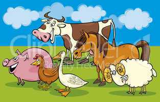 Group of cartoon farm animals
