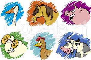 Set of cartoon farm animals