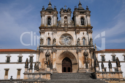 the façade of Alcobaca monastery in Portugal