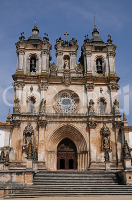 the façade of Alcobaca monastery in Portugal