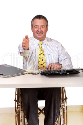 Businessman in a wheelchair her hand