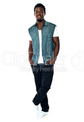 Full body pose of young african male model