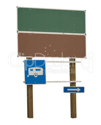 Blank green and brown sign with trailer blue