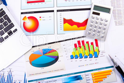 Graphs, charts, business table.