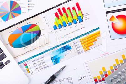 Graphs, charts, business table.