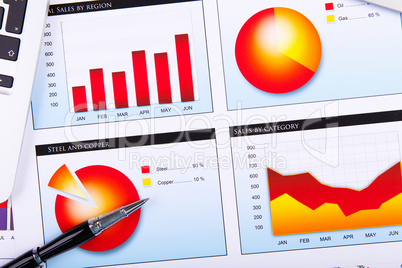 Graphs, charts, business table.