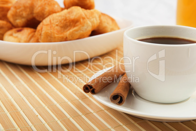 Breakfast coffee and croissants