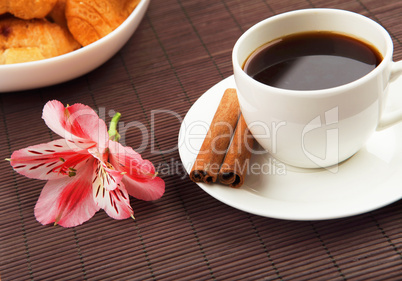 Breakfast coffee and croissants