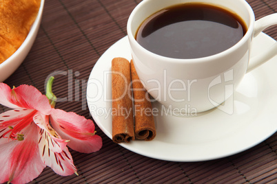 Breakfast coffee and croissants